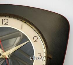 Horloge murale rétro vintage 27 cm Formica française mi-siècle en bois noir cadeau