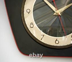 Horloge murale rétro vintage 27 cm Formica française mi-siècle en bois noir cadeau