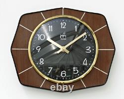 Horloge murale vintage 26 cm Japy Formica rétro français milieu du siècle atomique en bois