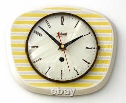 Horloge murale vintage Garant en céramique de 26 cm, style rétro milieu de siècle, jaune, allemande