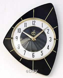 Horloge murale vintage Japy 29 cm Formica rétro milieu du siècle atomique en bois