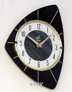 Horloge murale vintage Japy 29 cm Formica rétro milieu du siècle atomique en bois