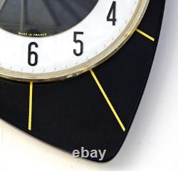 Horloge murale vintage Japy 29 cm Formica rétro milieu du siècle atomique en bois