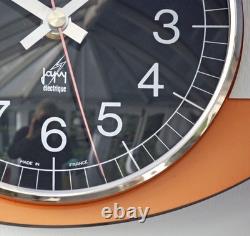 Horloge murale vintage Japy Formica 22 cm rétro français mi-siècle orange en bois