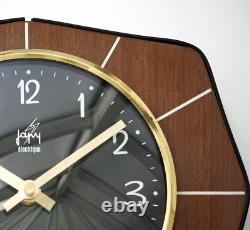 Horloge murale vintage Japy Formica 26 cm rétro français milieu du siècle atomique en bois