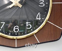 Horloge murale vintage Japy Formica 26 cm rétro français milieu du siècle atomique en bois