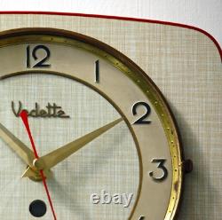 Horloge murale vintage Vedette 23 cm Formica française rétro milieu du siècle atomique en bois