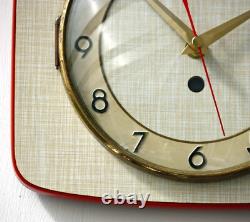 Horloge murale vintage Vedette 23 cm Formica française rétro milieu du siècle atomique en bois