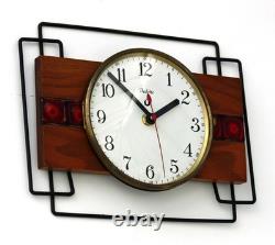 Horloge murale vintage Vedette 28 cm en céramique française rétro milieu du siècle cadeau en bois