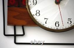 Horloge murale vintage Vedette 28 cm en céramique française rétro milieu du siècle cadeau en bois