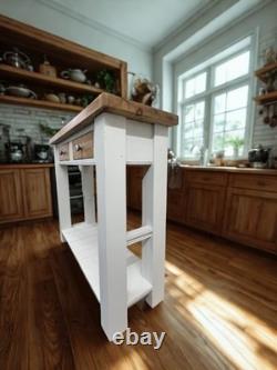 Îlot de cuisine de ferme vintage restauré en bois, grande taille