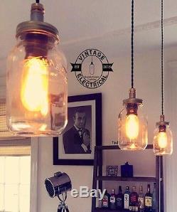 Industrial 3 X Hanging Kilner Jars Lights Ceiling Vintage Lampes Cafe Barn Pub