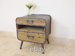 Iron Wooden Retro Cabinet Industriel 3 Tiroirs Vintage Bedside Media Storage Unit