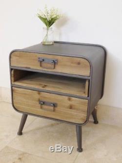 Iron Wooden Retro Cabinet Industriel 3 Tiroirs Vintage Bedside Media Storage Unit