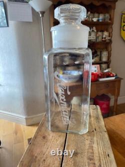 Jarre à confiserie publicitaire vintage grande et haute gravée Flaxman's