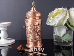 Jarre de rangement à café en cuivre fait main avec cuillère, capacité de 300g, intérieur en étain