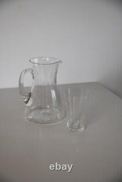 Jarre en verre vintage gravée et verres