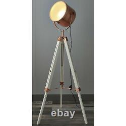 Lampe Trépied Chic White & Copper Floor Lamp Retro Vintage Studio Spot Light