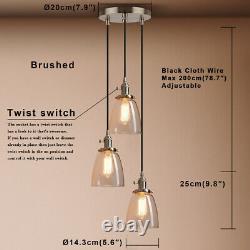 Lampe industrielle rétro Cluster 1/3 avec abat-jour en verre en forme de cloche, suspension de plafond style loft