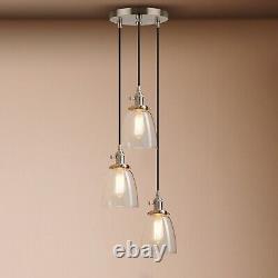 Lampe industrielle rétro Cluster 1/3 avec abat-jour en verre en forme de cloche, suspension de plafond style loft