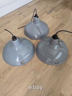 Lampe suspendue vintage en émail gris Benjamin RLM de cuisine rétro MCM