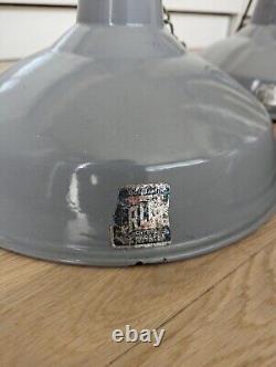 Lampe suspendue vintage en émail gris Benjamin RLM de cuisine rétro MCM