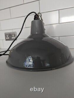 Lampe suspendue vintage en émail gris Benjamin RLM de cuisine rétro MCM
