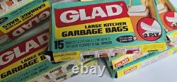 Lot de sacs-poubelle de cuisine vintage GLAD, grands, lot de 8, neufs, 15 unités, 2 plis, rétro USA