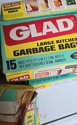 Lot de sacs-poubelle de cuisine vintage GLAD, grands, lot de 8, neufs, 15 unités, 2 plis, rétro USA