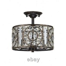 Lumière de plafond en cristal rétro vintage 3 lumières finition bronze montage semi-encastré