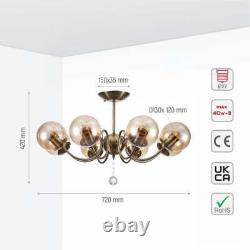 Lumière de plafond rétro vintage en verre Globe d'Ambre, corps en métal laiton antique