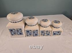 MCM Vintage Rétro Pot de Rangement de Cuisine Taunton Vale Fleur Bleue Ensemble de Bocaux
