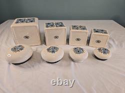 MCM Vintage Rétro Pot de Rangement de Cuisine Taunton Vale Fleur Bleue Ensemble de Bocaux