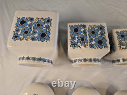 MCM Vintage Rétro Pot de Rangement de Cuisine Taunton Vale Fleur Bleue Ensemble de Bocaux