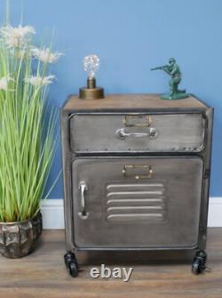 Meuble de chevet industriel en métal rustique, commode vintage, unité de rangement