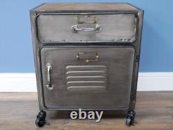 Meuble de chevet industriel en métal rustique, commode vintage, unité de rangement
