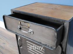Meuble de chevet industriel en métal rustique, commode vintage, unité de rangement
