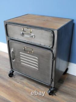 Meuble de chevet industriel en métal rustique, commode vintage, unité de rangement