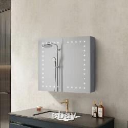 Miroir de salle de bain avec armoire murale, rangement de vanité, prise pour capteur/rasoir, anti-buée