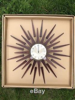 Newgate XL Pluto Sunburst Analogique Décoratif Rétro Vintage Horloge Murale Moderne Bnib