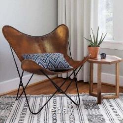 Nouveau fauteuil classique rétro vintage en cuir papillon avec support en fer ouvrable