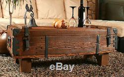 Old Travel Trunk Table Basse Cottage Steamer Coffre Pin Vintage Chest