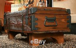 Old Travel Trunk Table Basse Cottage Steamer Coffre Pin Vintage Chest