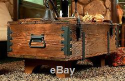 Old Travel Trunk Table Basse Cottage Steamer Coffre Pine Chest Boîte Vintage (16a)