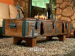 Old Travel Trunk Table Basse Cottage Steamer Coffre Pine Chest Vintage