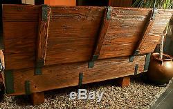 Old Travel Trunk Table Basse Cottage Steamer Coffre Pine Chest Vintage