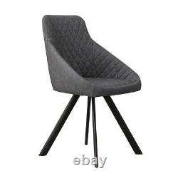 Paire Grey Dining Chairs Faux Leather/pu Metal Leg Kitchen Dining Room Retro