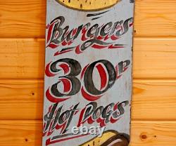 Panneau Vintage Hot Dog 76cm Panneau Publicitaire en Bois Art Mural Rétro Art de Cirque