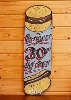 Panneau Vintage de Hot Dog 76cm Panneau Publicitaire en Bois Art Murale Rétro Art de Cirque