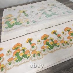 Panneau de rideau de cuisine vintage Sears Merry Mushrooms et valance décor rétro rare